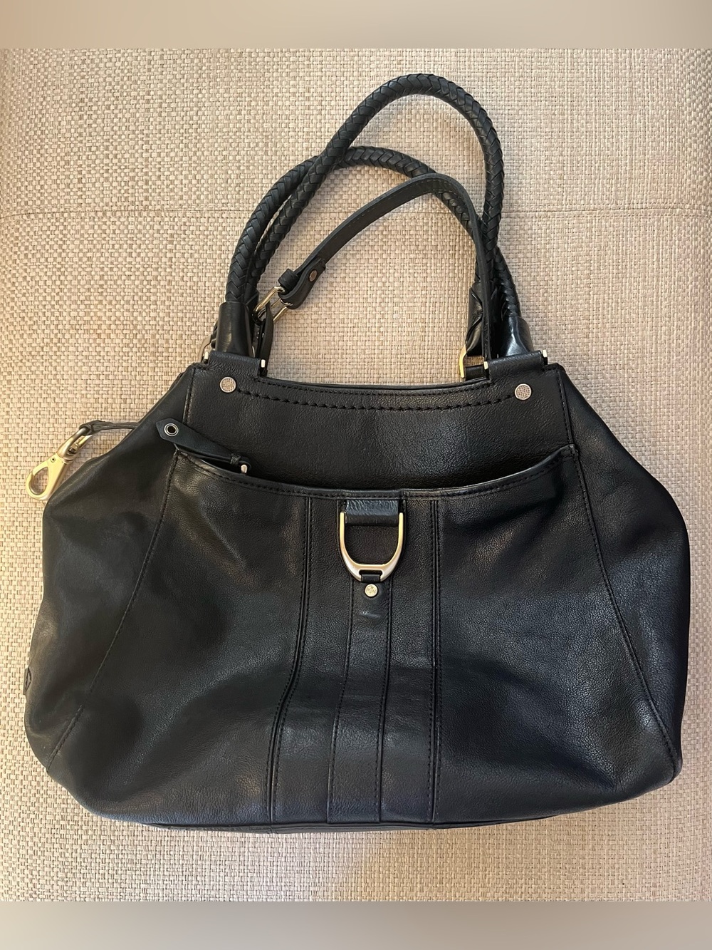 Cole Haan Black Pebbled Leather Hobo Bag
Braided Straps Gold Hardware